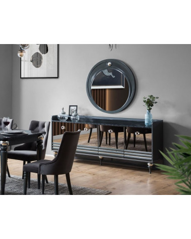 Credenza PUMA 4 ante + specchio 203 cm grigio e specchio