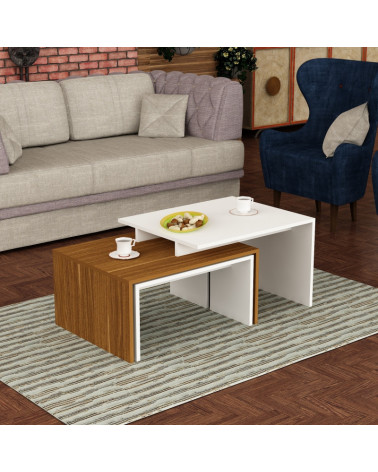Table basse DILARA 105 cm blanc et bois