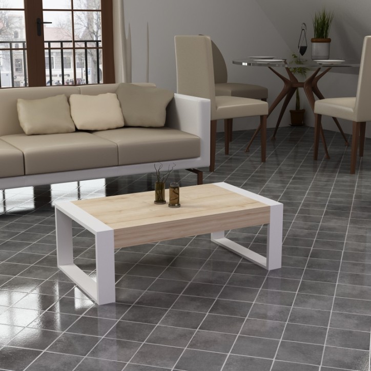Table basse RETRO 90 cm blanc-pin