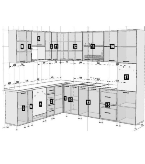 Cuisine d'angle GLORY noir brillant