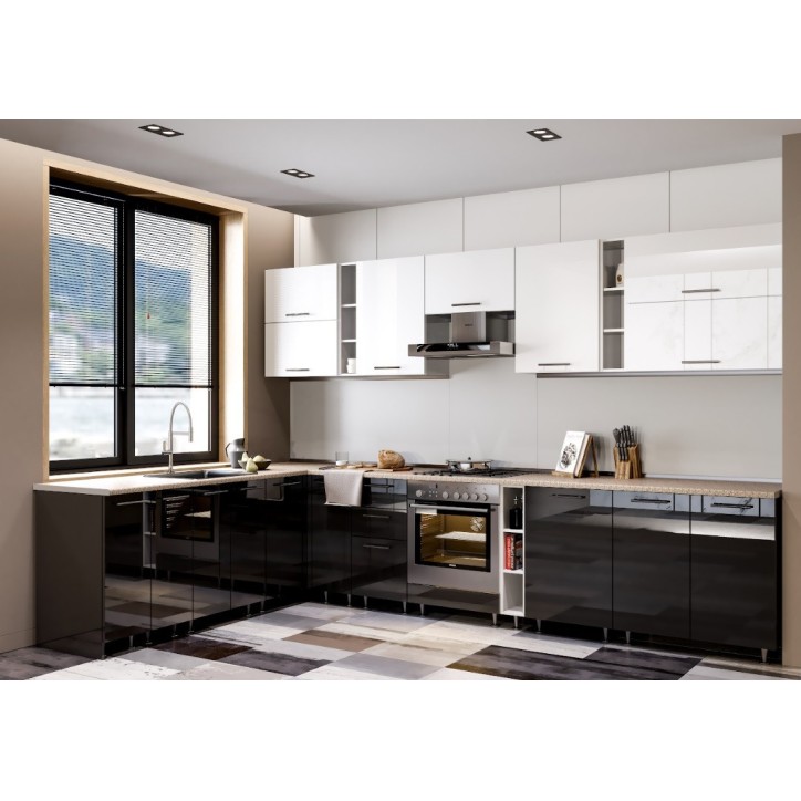 Cuisine d'angle GLORY noir et blanc brillant