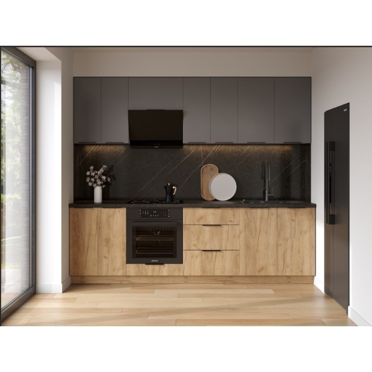 Cuisine LEO chêne et graphite 260 cm