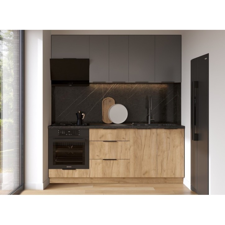 Cuisine LEO chêne et graphite 200 cm