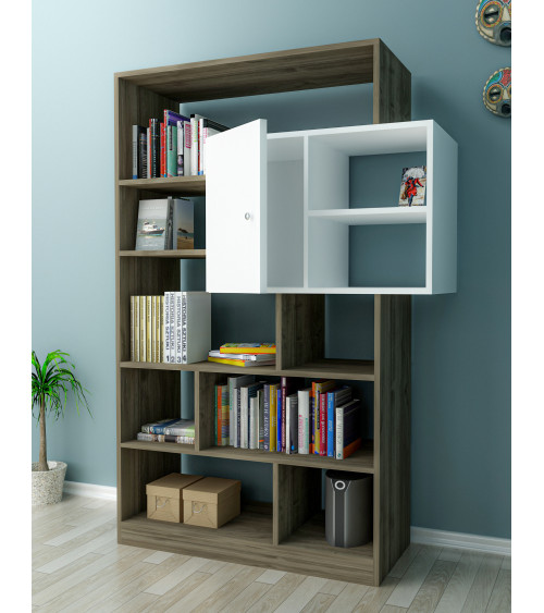 Librería Tuga 93 cm blanco y nogal