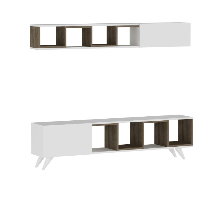 Ensemble meuble TV DORUK BLANC - NOYER 180 cm Ensemble meuble TV DORUK BLANC - NOYER 180 cm