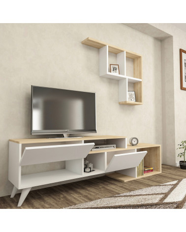 HADISE 135 cm set porta TV bianco e noce