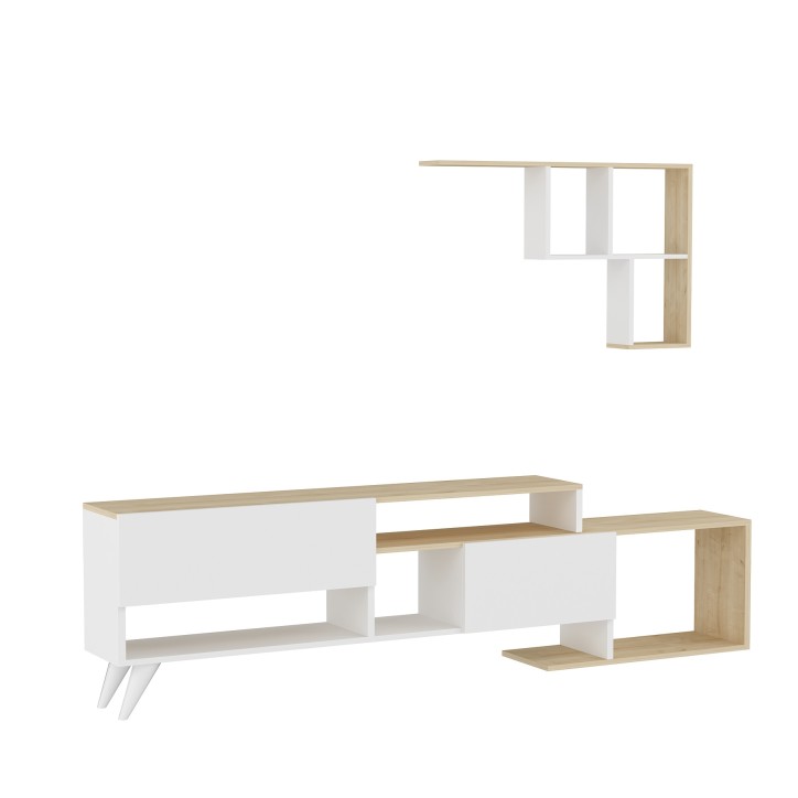 Ensemble meuble TV HADISE 135 cm Blanc et noyer Ensemble meuble TV HADISE 135 cm Blanc et noyer