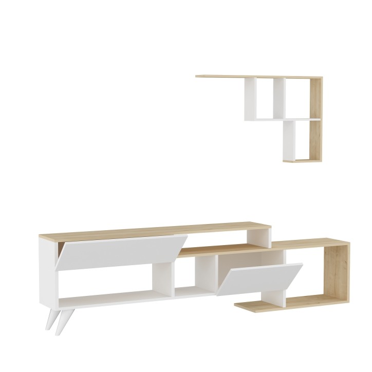 HADISE 135 cm set porta TV bianco e noce