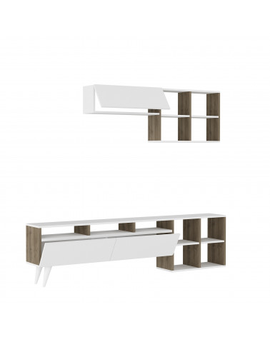 Ensemble meuble TV KUZEY 180cm blanc et noyer