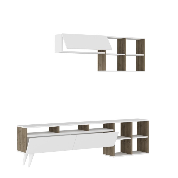 Ensemble meuble TV KUZEY 180cm blanc et noyer