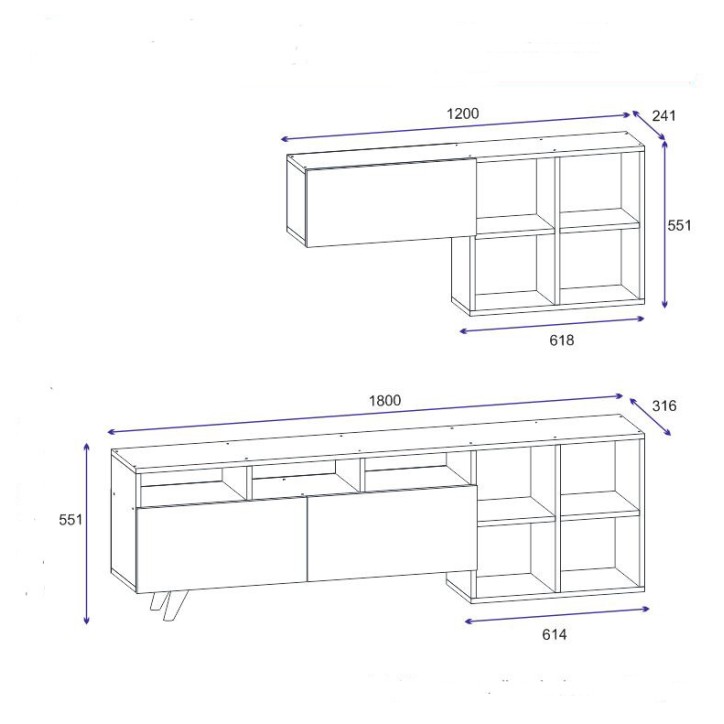 KUZEY Set di porta-tv da 180 cm in bianco e noce