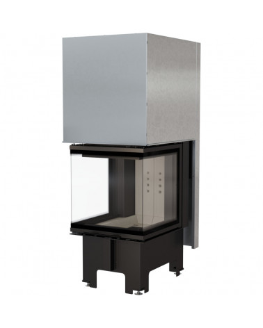 Lareira a lenha com recuperador de calor NOLWENN 3 lados envidraçados, porta de guilhotina 11 kW