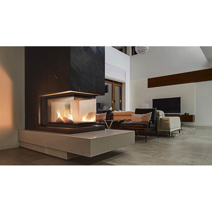 Inserto para chimenea de leña 3 lados acristalados y puerta de guillotina 11 kW NOLWENN