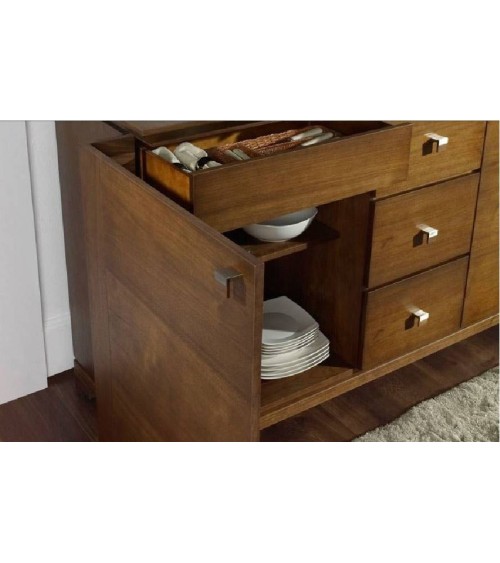 Salle à manger complète CASSETTI chêne massif foncé