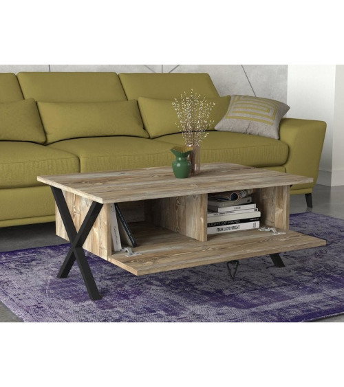 Table basse IRON  90cm chêne