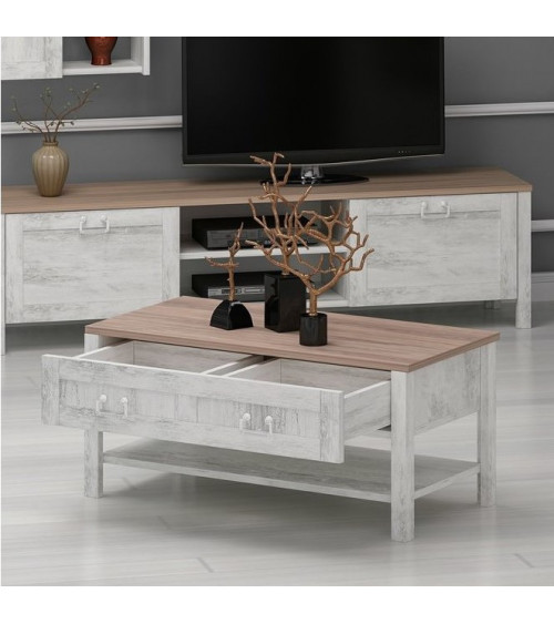 Tavolino SENTO 90 cm in legno e bianco