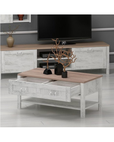 Table basse  SENTO 90 cm bois et blanc