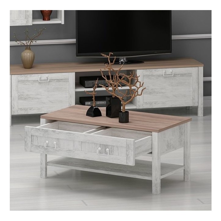 Table basse  SENTO 90 cm bois et blanc