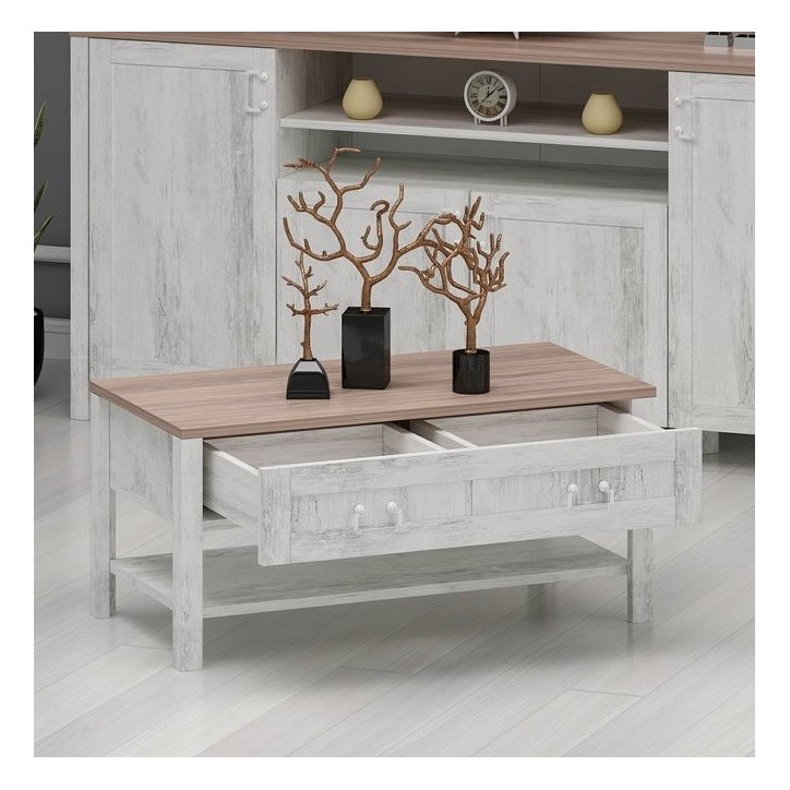 Table basse  SENTO 90 cm bois et blanc