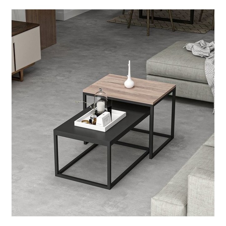 Mesa de centro LEKA 72 cm roble y negro