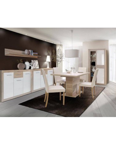Salle à manger complète JULIETTA chêne clair et blanc