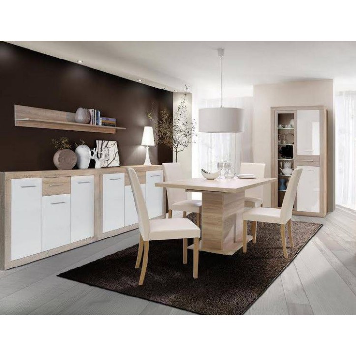 Salle à manger complète JULIETTA chêne clair et blanc Salle à manger complète JULIETTA chêne clair et blanc