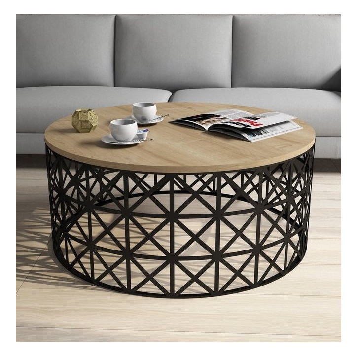 Table basse SELIN coloris chêne 90 x 90 x 38 cm