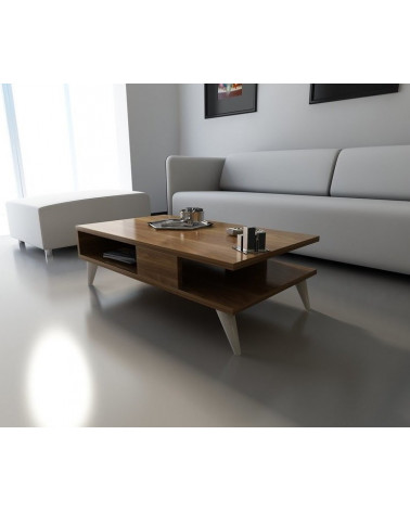 Table basse ALTORA  80cm noyer et blanc