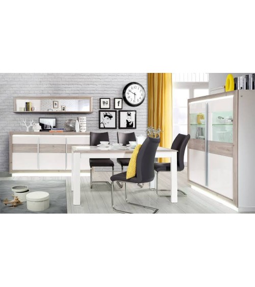 salle à manger complète CANNO chêne clair et blanc