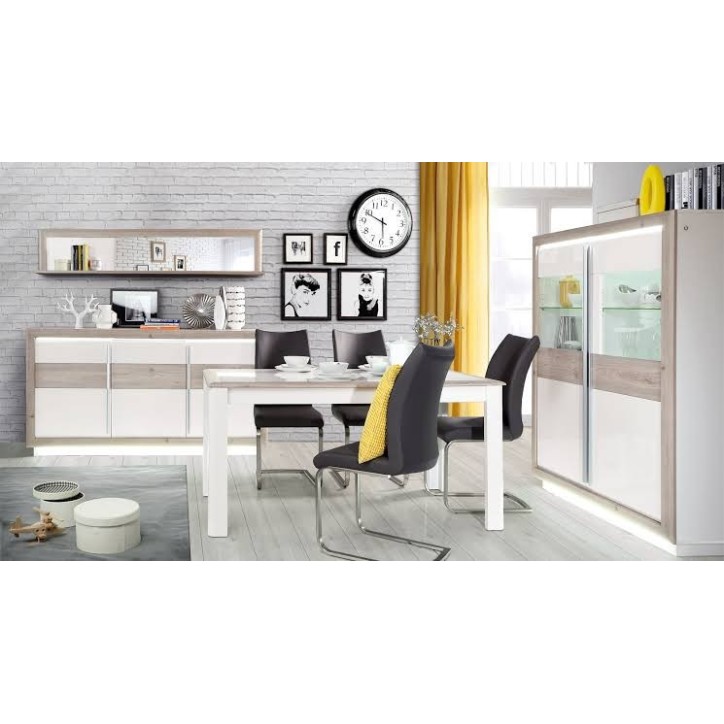 salle à manger complète CANNO chêne clair et blanc