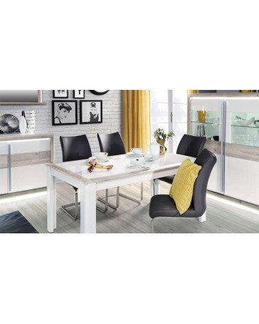 salle à manger complète CANNO chêne clair et blanc