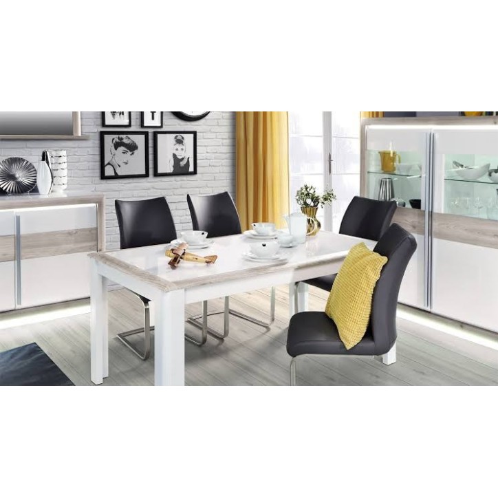 salle à manger complète CANNO chêne clair et blanc