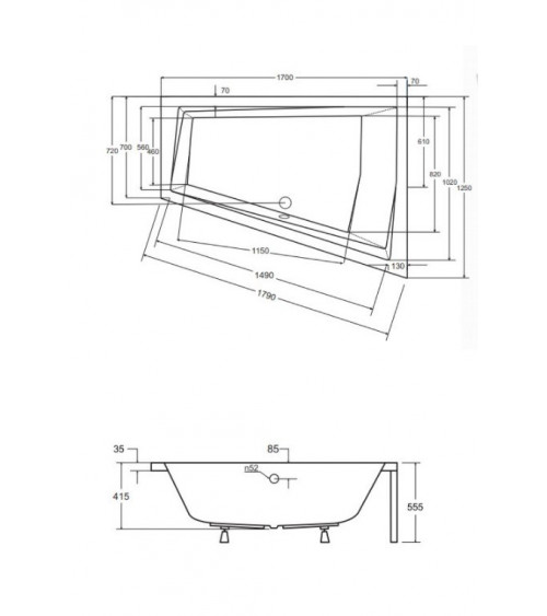 Bañera esquinera INTIMA DUO 170/180 cm, ángulo derecho