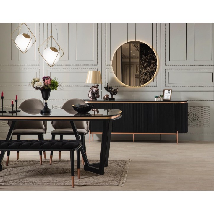 Salle à manger complète ADAGE noir et métal cuivré