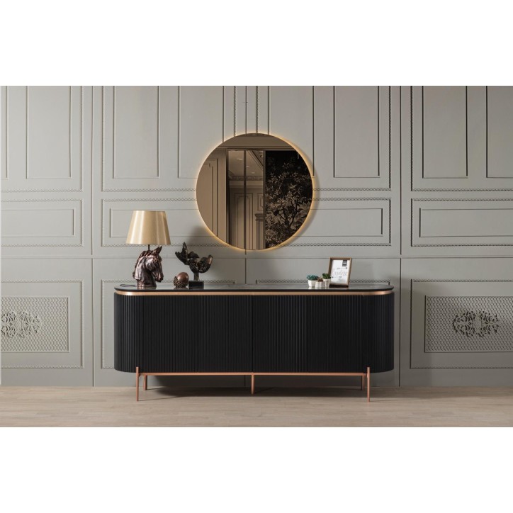 Salle à manger complète ADAGE noir et métal cuivré