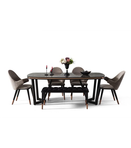 Salle à manger complète ADAGE noir et métal cuivré