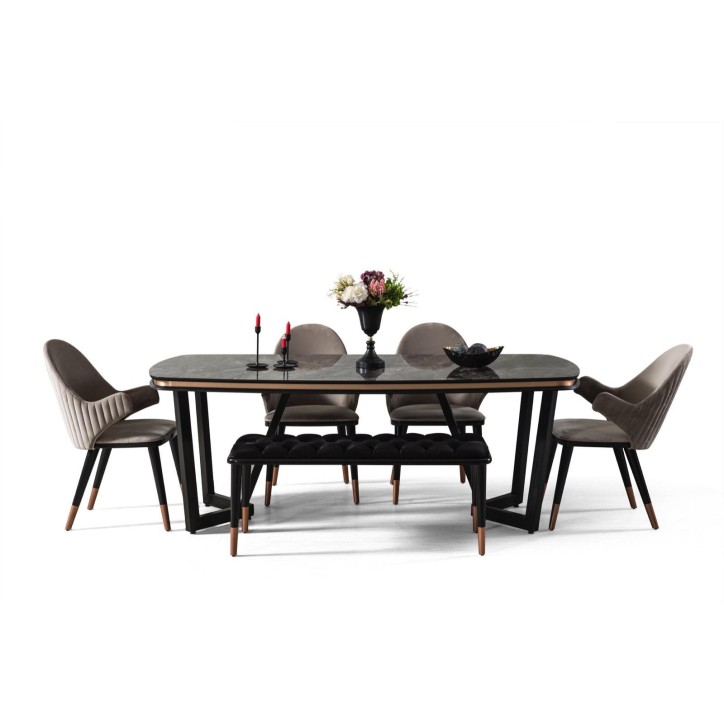 Salle à manger complète ADAGE noir et métal cuivré