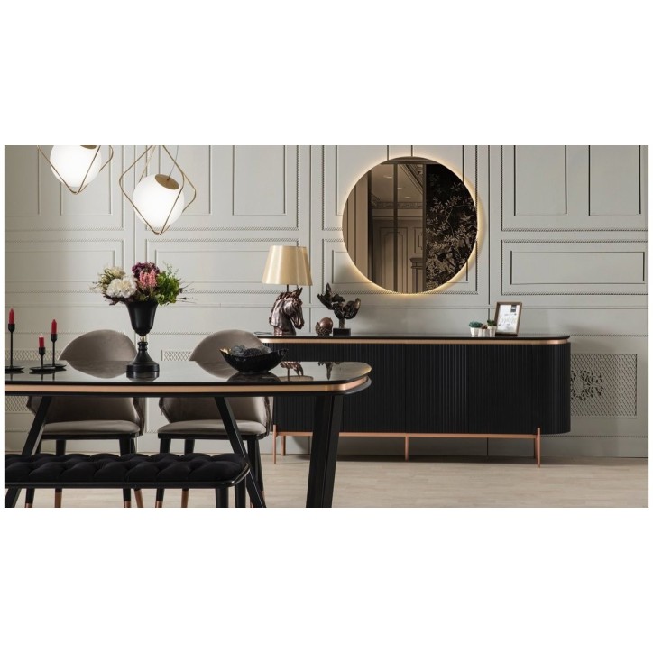 Salle à manger complète ADAGE noir et métal cuivré