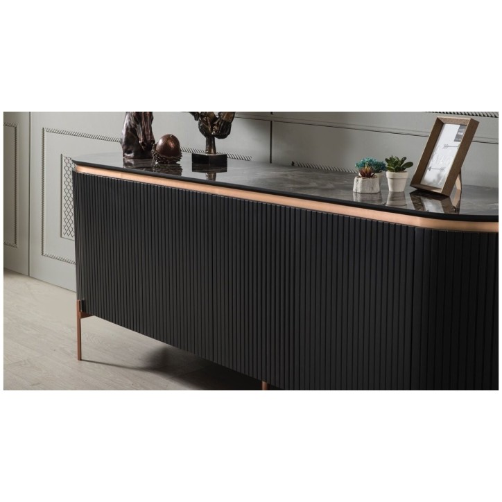 Salle à manger complète ADAGE noir et métal cuivré