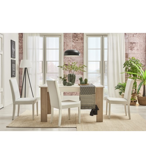 Salle à manger  MILOSIA table et buffet + miroir+ chaises crème et chêne