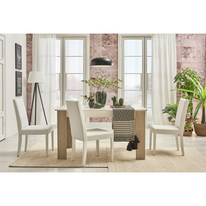 Salle à manger  MILOSIA table et buffet + miroir+ chaises crème et chêne