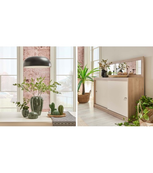 Salle à manger  MILOSIA table et buffet + miroir+ chaises crème et chêne