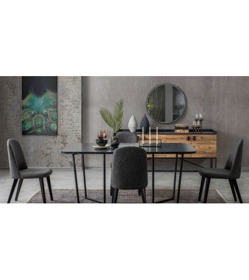 Salle à manger LOFT bois, noir et effet marbre