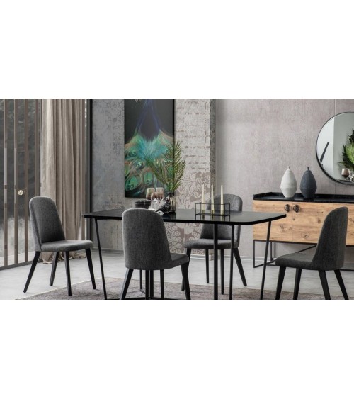 Salle à manger LOFT bois, noir et effet marbre