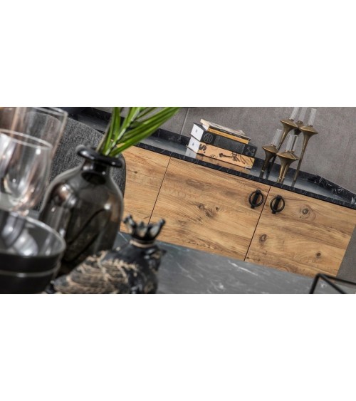 Salle à manger LOFT bois, noir et effet marbre