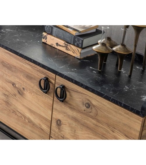 Salle à manger LOFT bois, noir et effet marbre