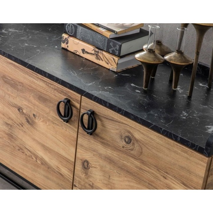 Salle à manger LOFT bois, noir et effet marbre Salle à manger LOFT bois, noir et effet marbre