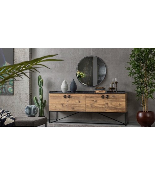 Salle à manger LOFT bois, noir et effet marbre