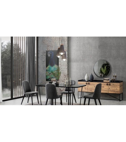 Salle à manger LOFT bois, noir et effet marbre