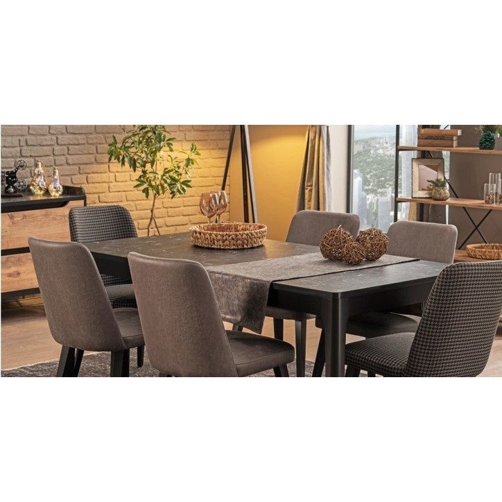 Salle à manger KNIDOS noir et bois Salle à manger KNIDOS noir et bois